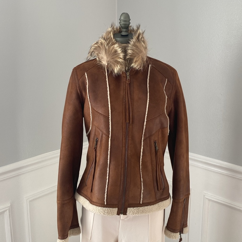 Andrew Marc Brown Jacket with Faux Fur Trim